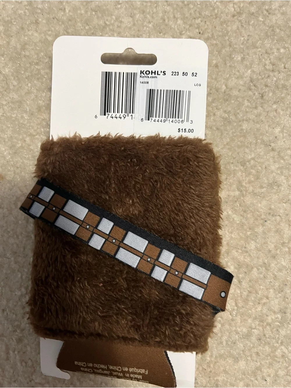 Star Wars Chewbacca Fuzzy Brown Kids Can Cooler with Belt Detail